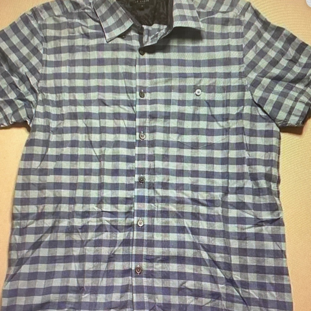 Ted Baker Short-Sleeve Check Shirt in Navy and Light Blue